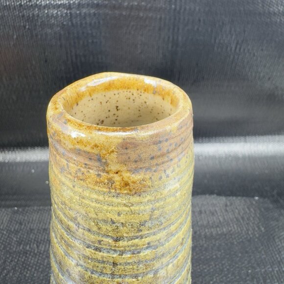 Vintage Hand Made Stoneware Pottery Bud Vase Brown Green Glaze Artist Marked VTG - Picture 9 of 12